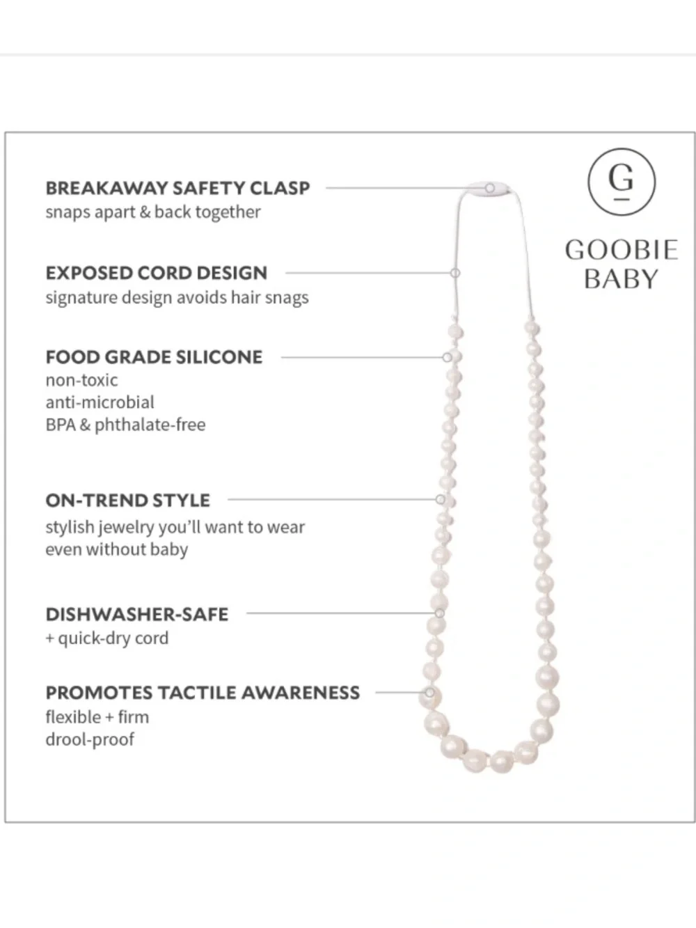 Goobie Baby Nursing Breastfeeding Teething Necklaces - 1 pearl, 1 marble gray